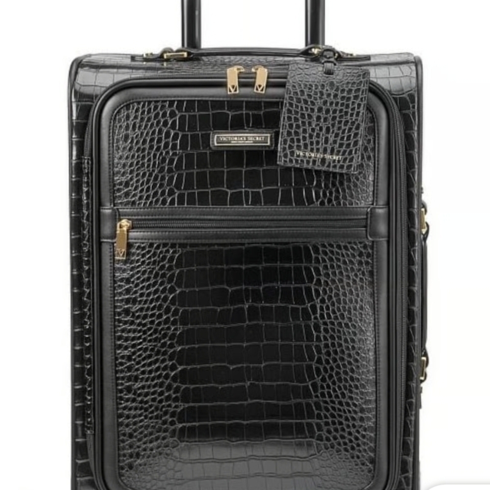 Black Crocodile-Embossed Rolling Suitcase